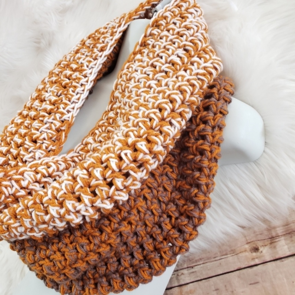 Burnt Orange Two-Tone Crochet Cowl Scarf